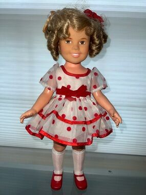 🎈Vintage 1972 Ideal Shirley Temple Doll 16" Stand Up and Cheer Polka Dot Dress